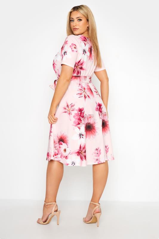 YOURS LONDON Plus Size Pink Floral Print Midi Skater Dress | Yours Clothing 3
