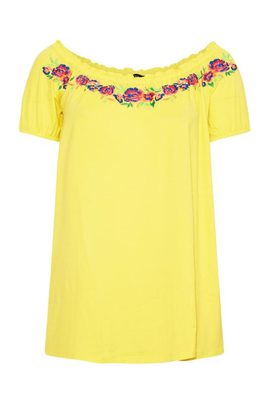 Plus Size Yellow Embroidered Bardot Top | Yours Clothing 6