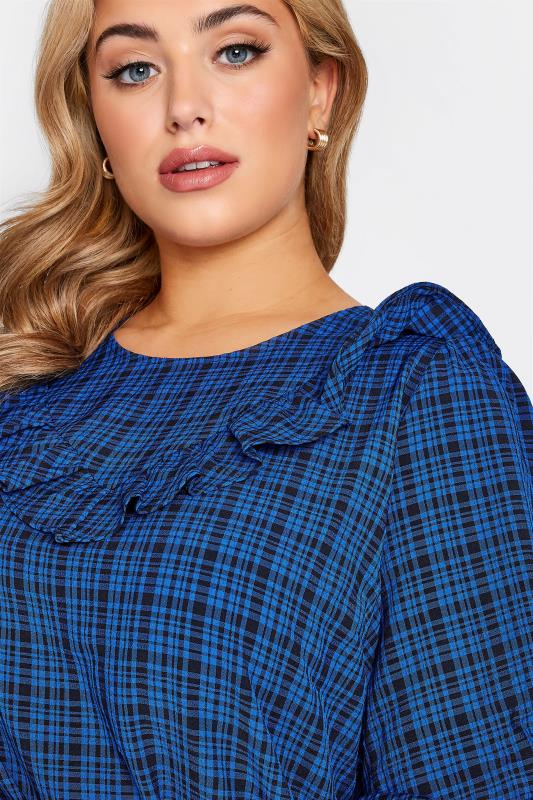 LIMITED COLLECTION Plus Size Royal Blue Chevron Frill Check Top | Yours Clothing 4