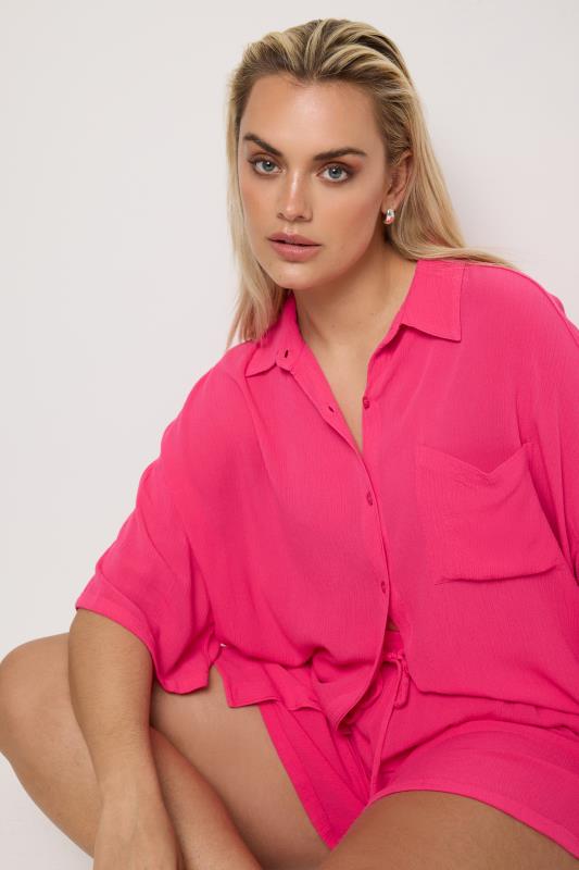 LIMITED COLLECTION Plus Size Pink Crinkle Shirt | Yours Clothing 1