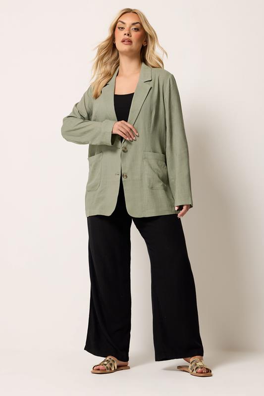 YOURS Plus Size Khaki Green Relaxed Linen Blazer | Yours Clothing 1