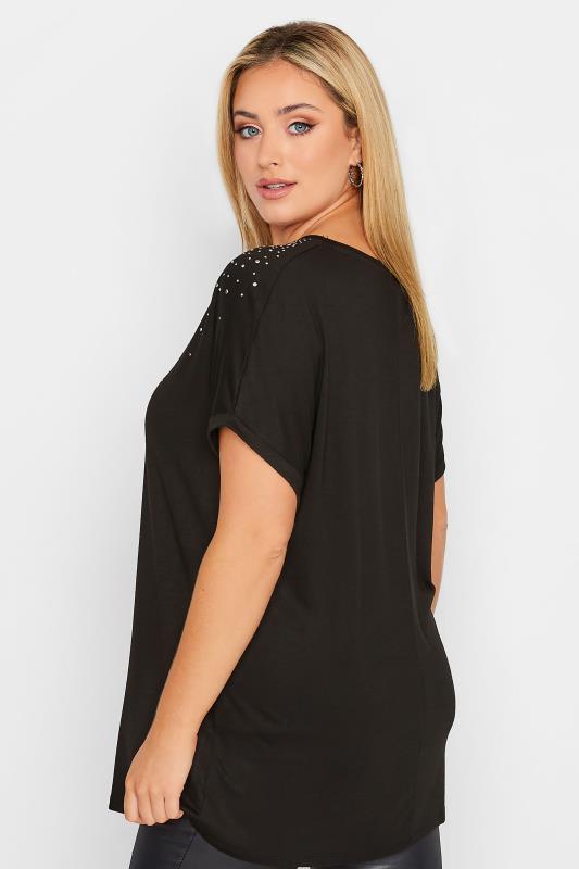 Plus Size Black Stud Embellished Grown On Sleeve T-Shirt | Yours Clothing 3