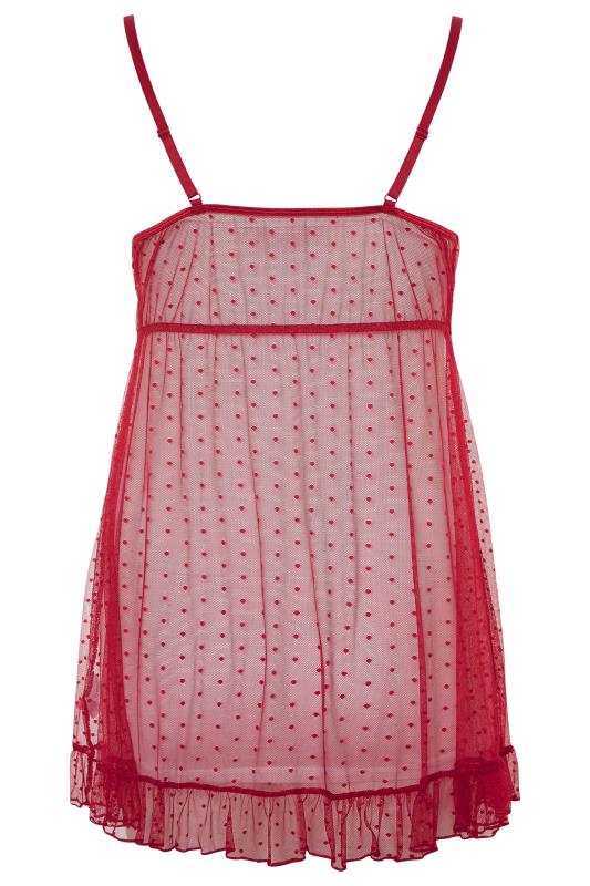 Plus Size Red Boudior Mesh Spot Print Babydoll | Yours Clothing 5