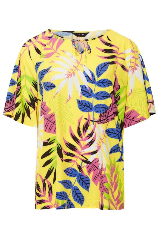 YOURS Plus Size Yelllow Tropical Print Tie Neck Top | Yours Clothing