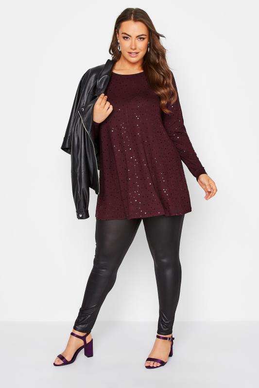 Plus Size Berry Red Embellished Long Sleeve Swing Top | Yours Clothing 2
