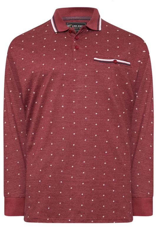 KAM Big & Tall Burgundy Red Dobby Print Long Sleeve Polo Shirt | BadRhino 3