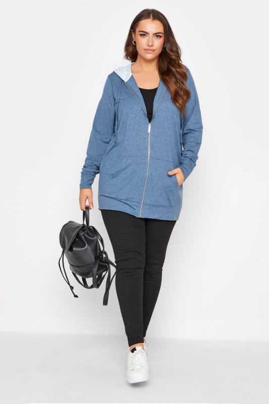 Plus Size Blue Zip Through Hoodie | Yours Clothing 2
