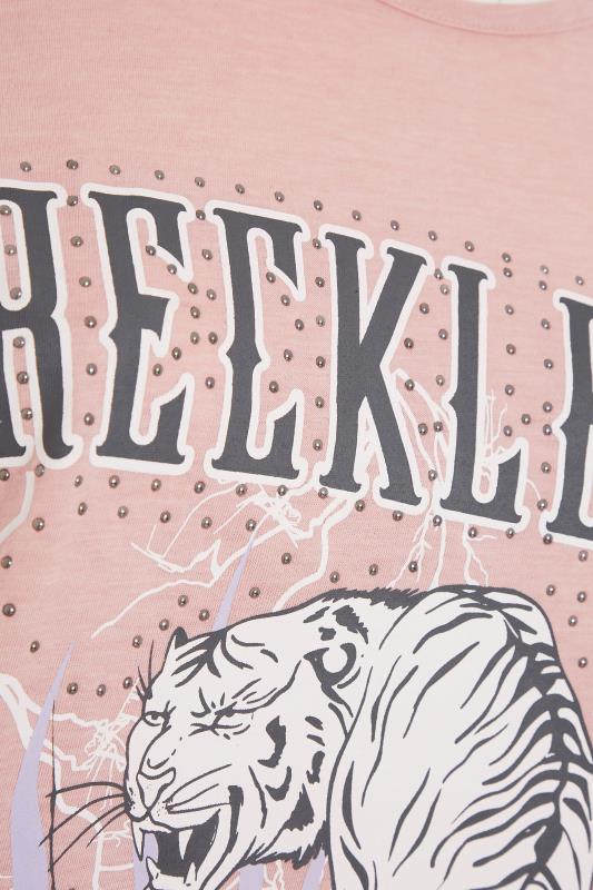 Pink Laser Cut 'Reckless' Slogan T-Shirt_E.jpg