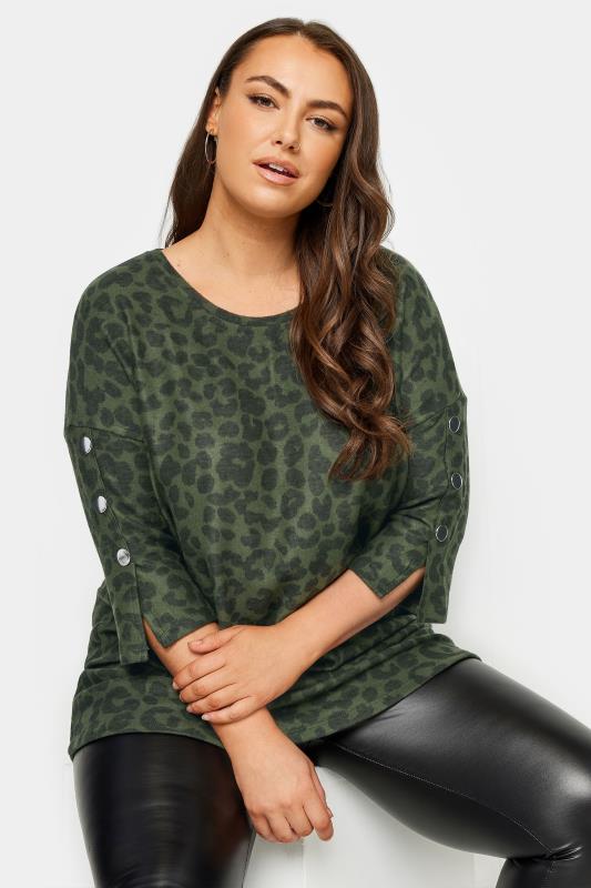 YOURS Plus Size Khaki Green Leopard Print Soft Touch Top | Yours Clothing 4