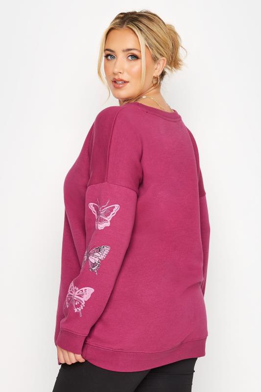 LIMITED COLLECTION Plus Size Pink Butterfly Sleeve Soft Touch Sweatshirt | Yours Clothing 4