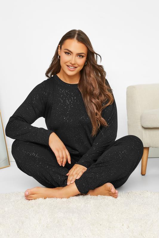 Black Glitter Soft Touch Lounge Set | Yours Clothing 4