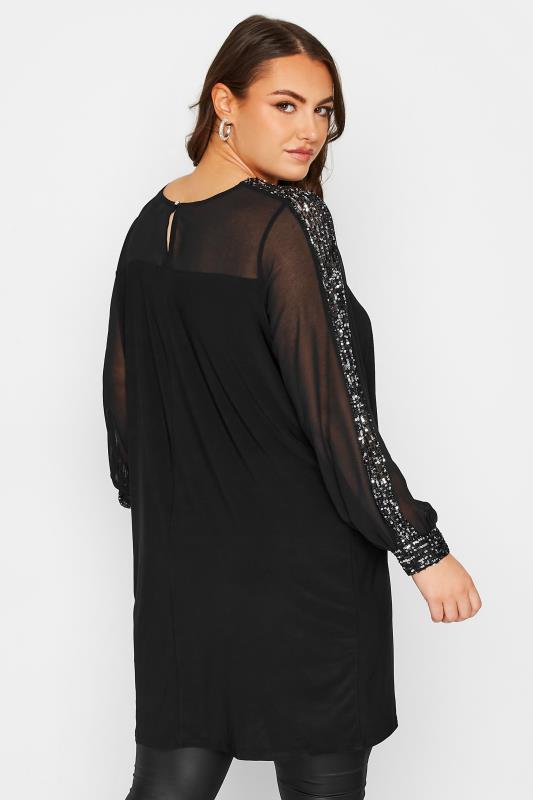 YOURS LONDON Plus Size Curve Black Long Sleeve Sequin Tunic Dress | Yours Clothing 3