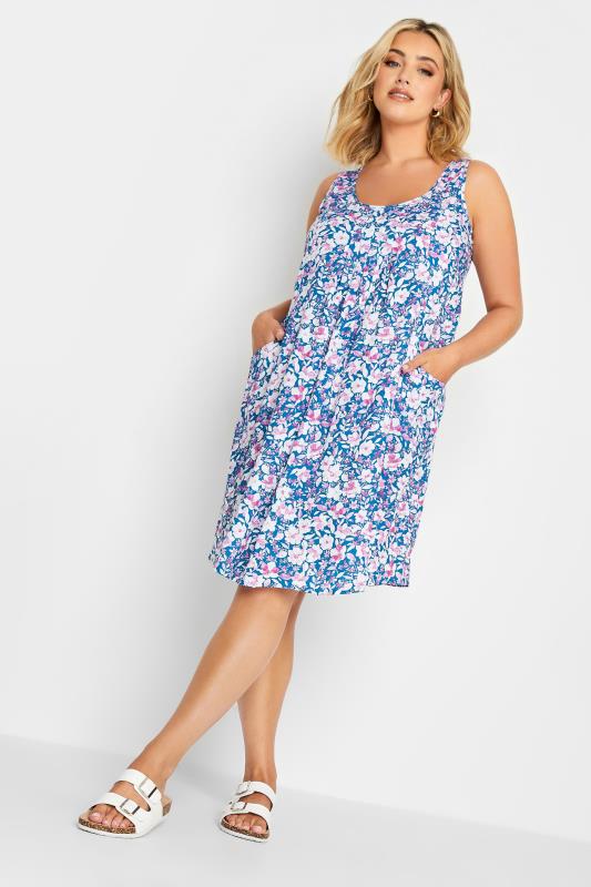 YOURS Plus Size Blue Floral Print Pocket Dress | Yours Clothing 2