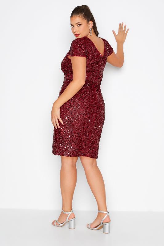 YOURS LONDON Plus Size Red Sequin Embellished Shift Dress | Yours Clothing 3