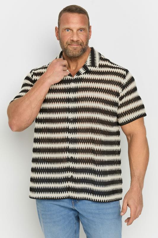  Grande Taille BadRhino Big & Tall Black Textured Crochet Short Sleeve Shirt