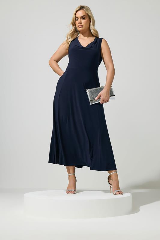 Yours London Women's Plus Size Navy Blue Drape Front Maxi Dress Size 8 | Polyester/Elastane Yours London Women's Plus Size Navy Blue Drape Front Maxi Dress Size 8 | Polyester/Elastane