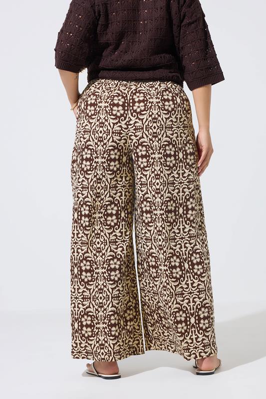 LIMITED COLLECTION Plus Size Brown Abstract Wide Leg Trousers | Yours Clothing 2
