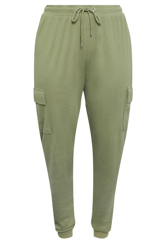 YOURS Plus Size Khaki Green Ribbed Cargo Joggers | Yours Clothing 5