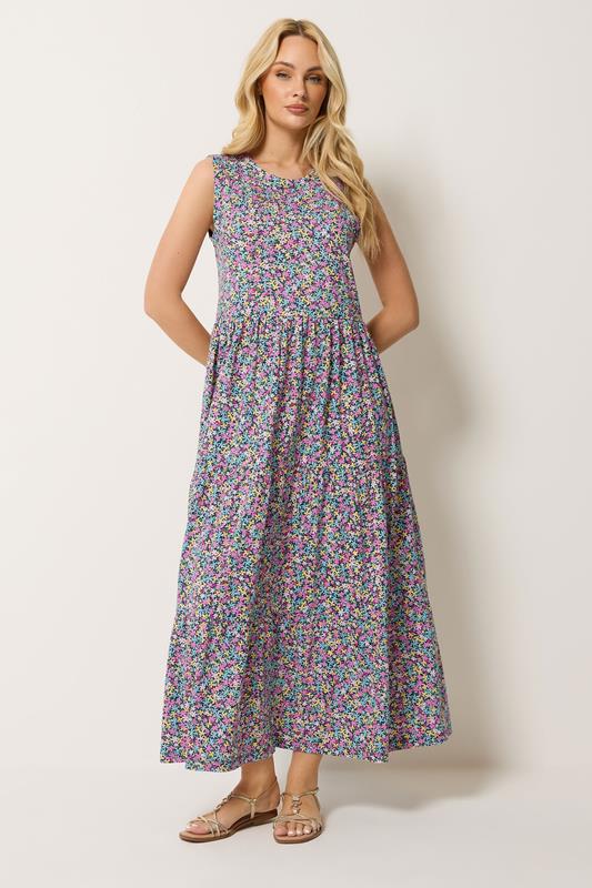  M&Co vestido largo rosa con estampado de florecillas sin mangas