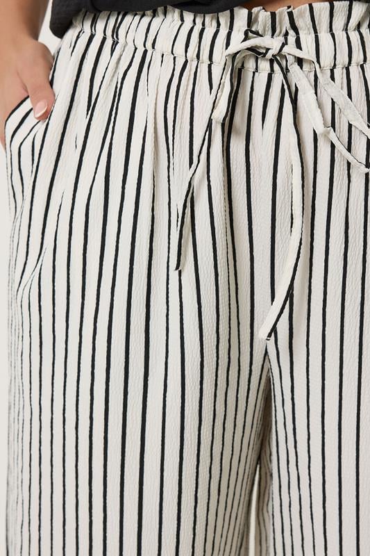 YOURS Plus Size White Stripe Paper Bag Waist Trousers | Yours Clothing 4