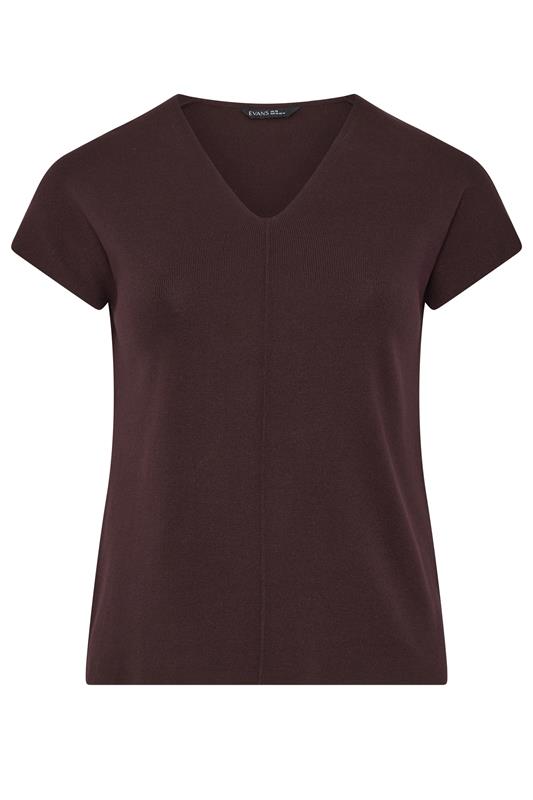 EVANS Plus Size Brown V-Neck Knitted Top | Evans 5