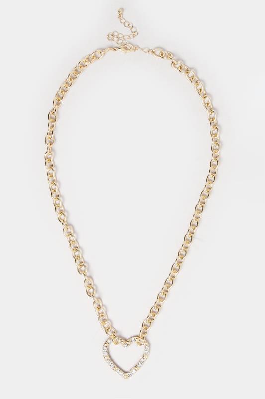 Gold Tone Diamante Heart Link Necklace | Yours Clothing 2