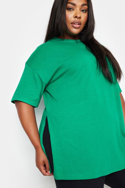 YOURS Plus Size Green Side Split Oversized T-Shirt | Yours Clothing 4
