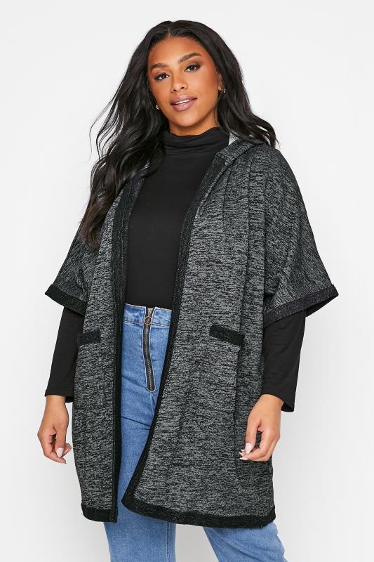 Plus Size  Charcoal Grey Contrast Hooded Cardigan
