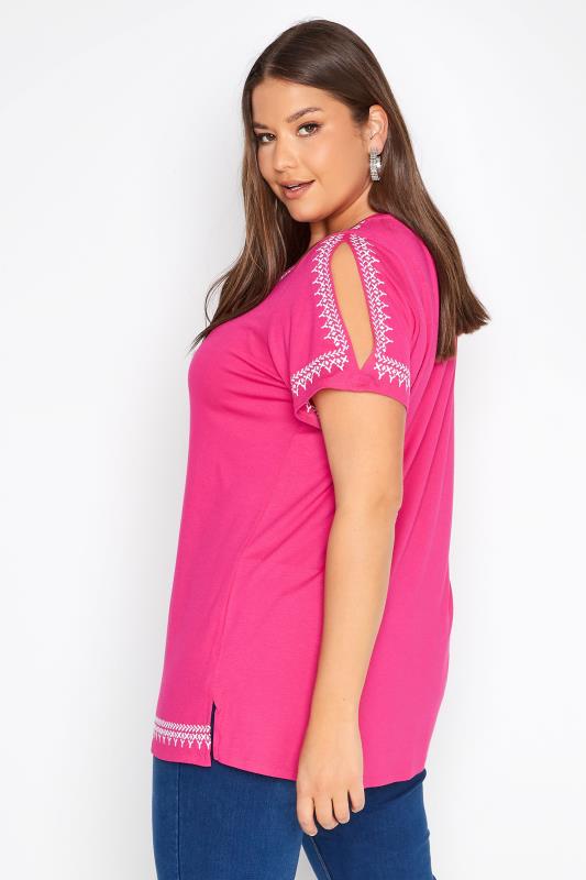 Plus Size Pink Aztec Embroidered Cold Shoulder Top | Yours Clothing 3