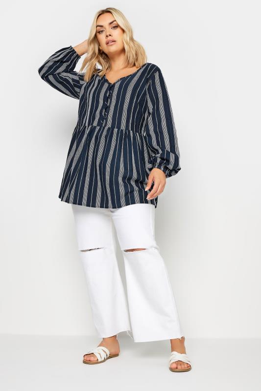 YOURS Plus Size Blue Contrast Stitch Blouse | Yours Clothing 3