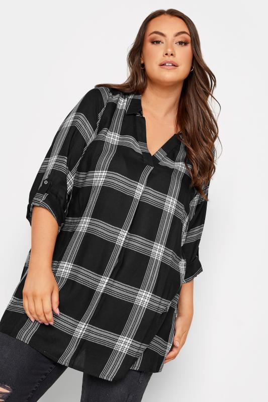 YOURS Curve Plus Size Black Check Print Shirt | Yours Clothing  1