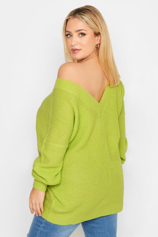 YOURS Plus Size Lime Green Double V-Neck Jumper | Yours Clothing 3