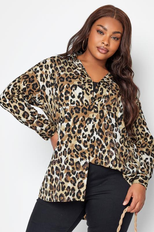 Plus Size  YOURS Curve Brown Leopard Print Oversized Shirt
