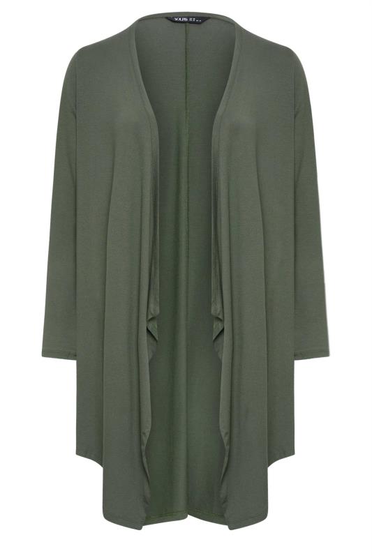 YOURS Plus Size Khaki Green Waterfall Jersey Cardigan | Yours Clothing 5