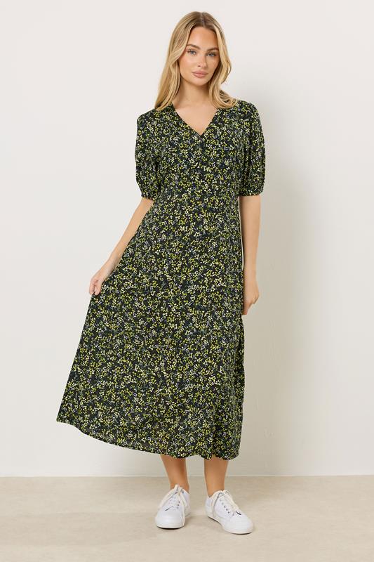 M&Co Green Ditsy Floral Puff Sleeve Midi Dress | M&Co 2