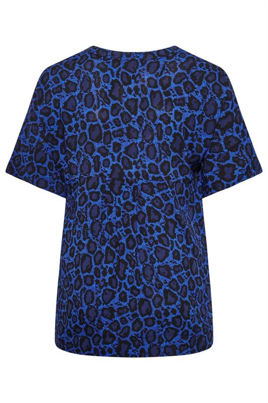 Plus Size Blue Leopard Print V-Neck Shirt | Yours Clothing  8