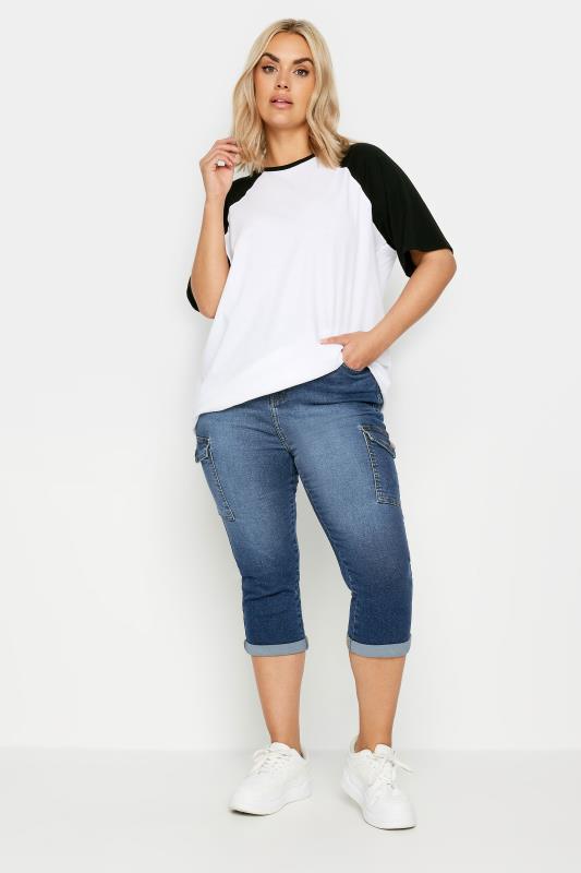 YOURS Plus Size Mid Blue Denim Cropped Cargo Jeans | Yours Clothing 2