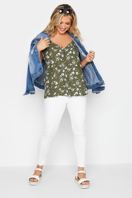 YOURS Plus Size Green Floral Button Cami Vest Top | Yours Clothing 2