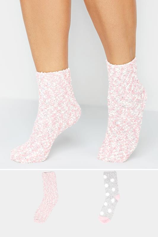  Grande Taille YOURS 2 PACK Pink & Grey Cosy Textured Ankle Socks