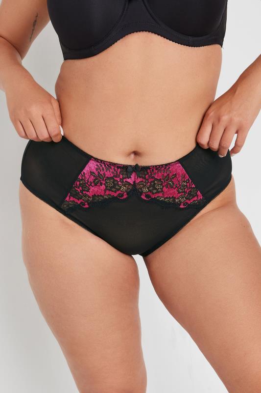  Tallas Grandes YOURS Curve Black & Pink Lace Detail Knickers