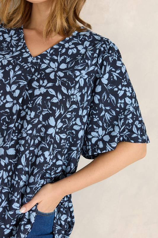 EVANS Plus Size Blue Floral Print Pleat Front Top | Evans 5