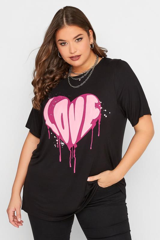 LIMITED COLLECTION Plus-Size Curve Black 'Love' Heart Print T-Shirt | Yours Clothing 3