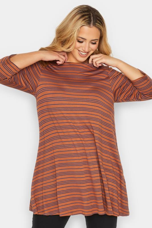 Plus Size  YOURS Curve Orange Stripe Longline T-Shirt
