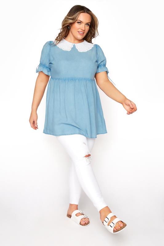LIMITED COLLECTION Blue Chambray Peplum Collar Top_B.jpg