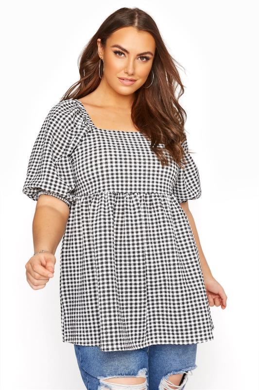 LIMITED COLLECTION Curve Black Gingham Milkmaid Top_A.jpg