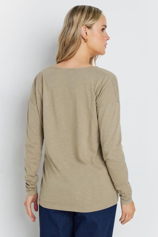 LTS Tall Natural Brown V-Neck Long Sleeve Cotton T-Shirt | Long Tall Sally 3