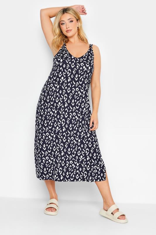  Grande Taille YOURS Curve Navy Blue Ikat Print Beach Dress