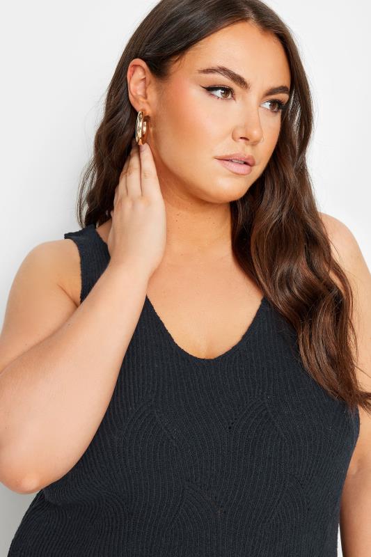 YOURS Plus Size Black Scallop Hem Knitted Vest Top | Yours Clothing 4