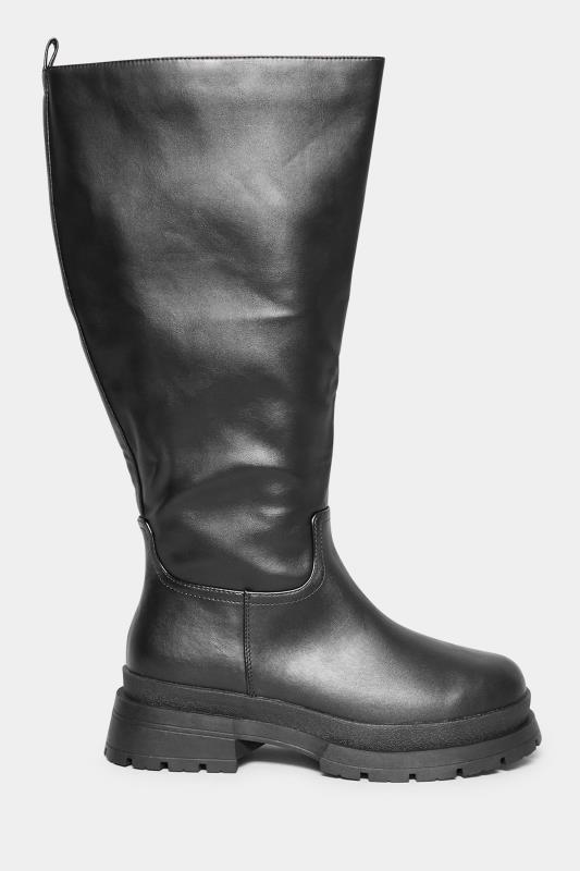 LIMITED COLLECTION Black Faux Leather Pull On Knee High Boots In Extra Wide Fit | Yours Clothing 3