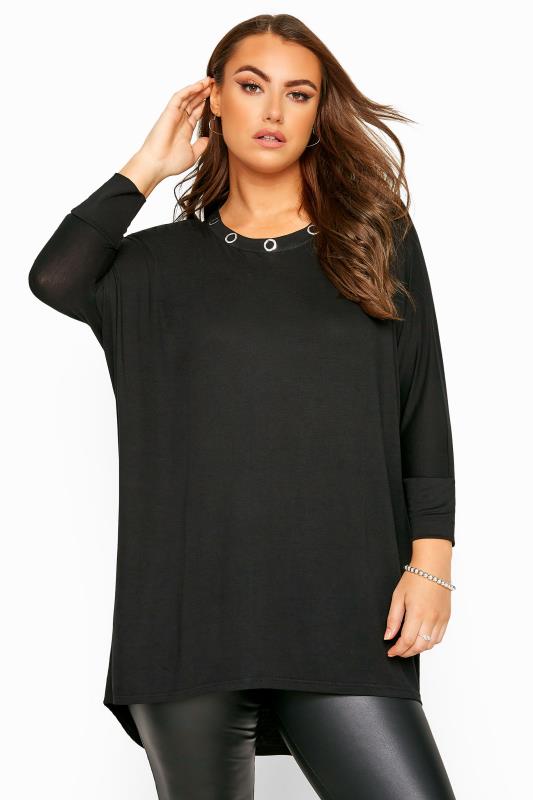 Black Longline Shirt, plus size 16 to 36 | Yours Clothing